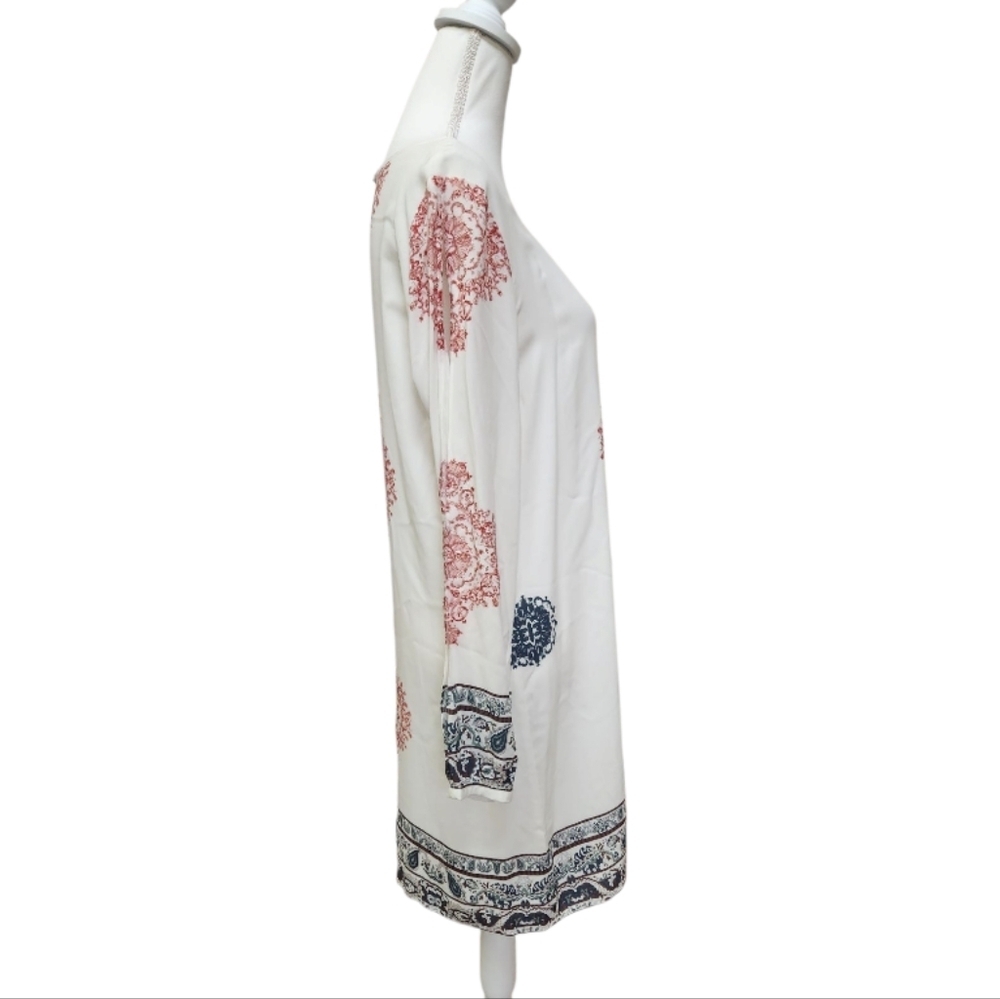Forest Lily Boho Women's Dress Cream Print 100% Rayon Size 10 - Picture 5 of 13